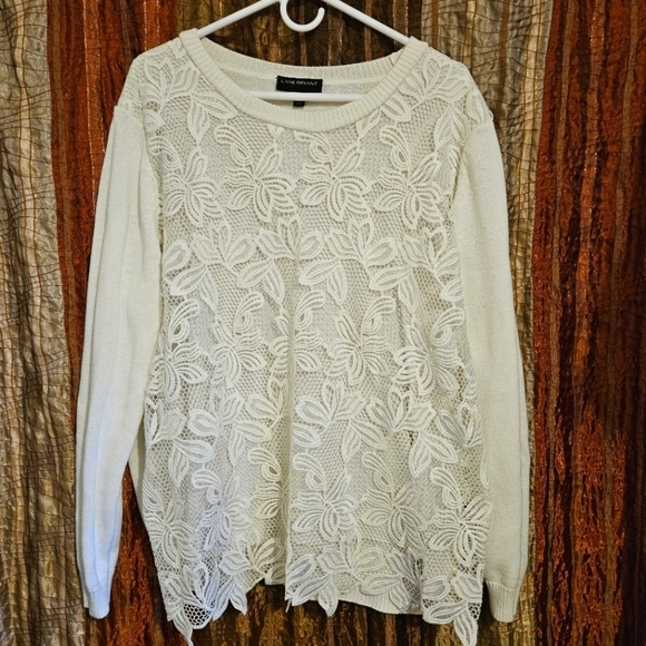 Lane Bryant Sweaters - Lane Bryant-Cream Pullover Sweater with Lace Front Overlay-Plus Size 18/20